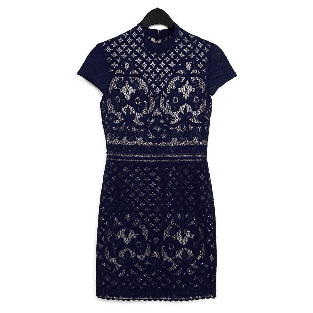Elegant Navy Lace Midi Dress